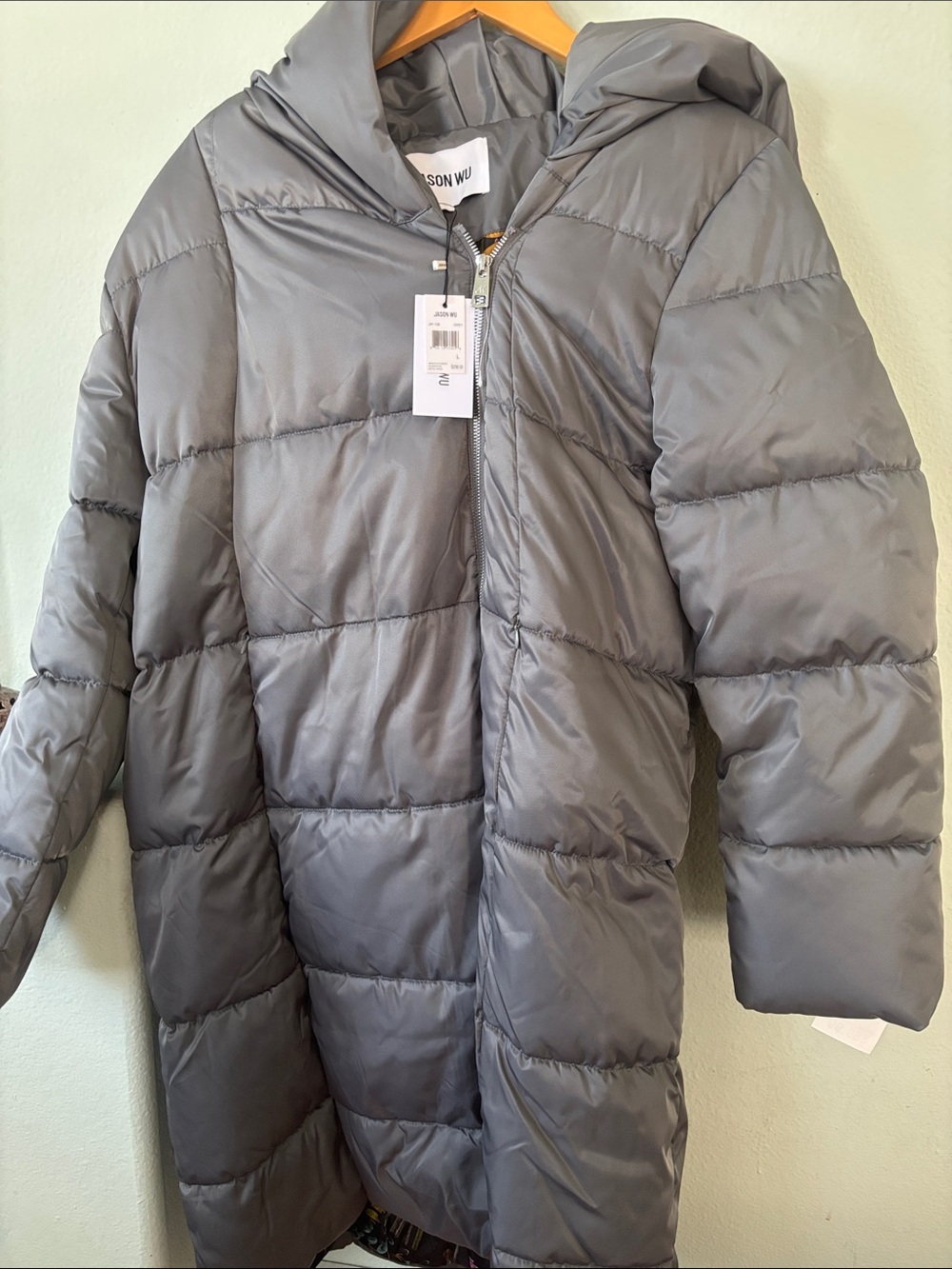 Jason Wu Steel Gray Hooded Quilted Puffer Coat